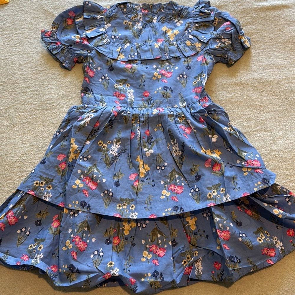 Cotton Floral Blue Ruffle Dress - Picture 4 of 8